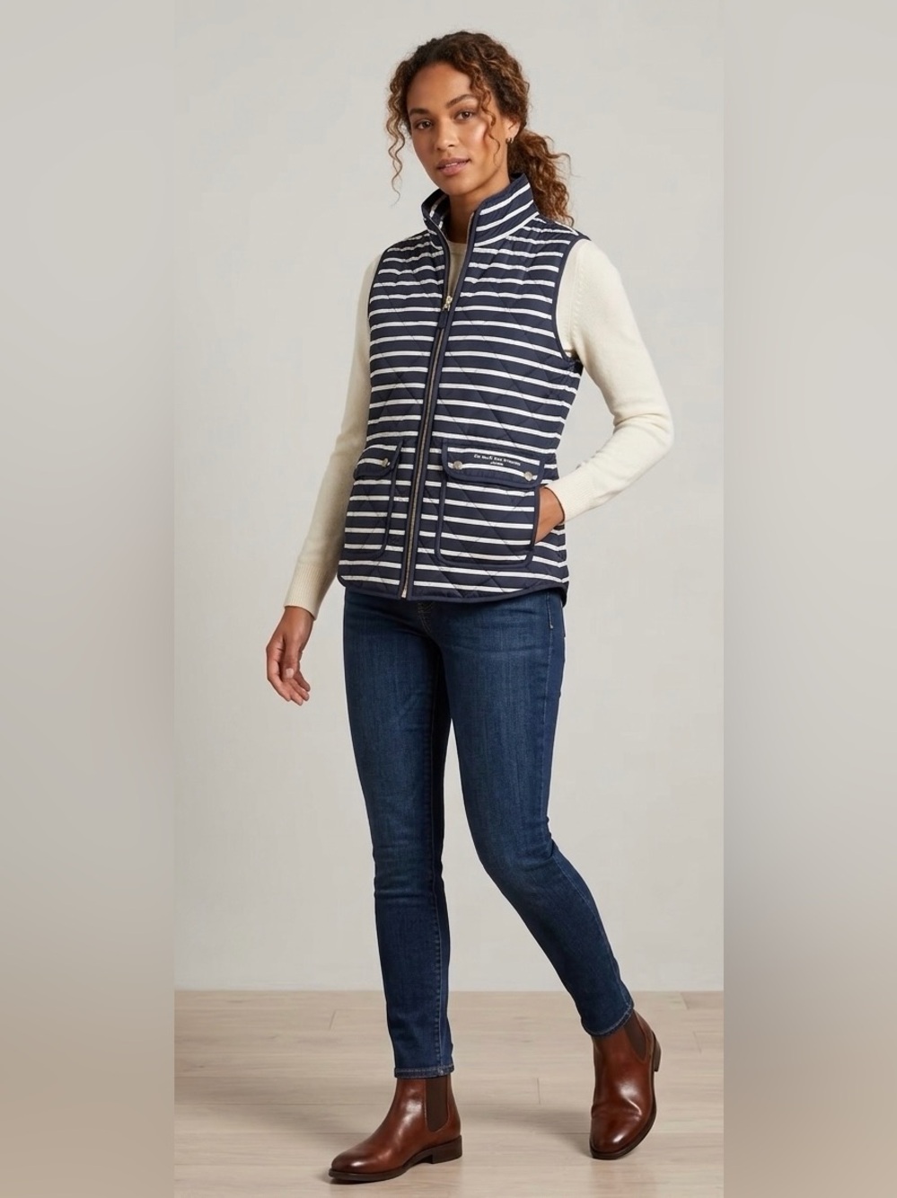 The Savile Row Co. London Navy & White Striped Quilted Vest S